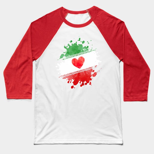 Iran Flag Heart Love Persian Baseball T-Shirt by thepersianshop